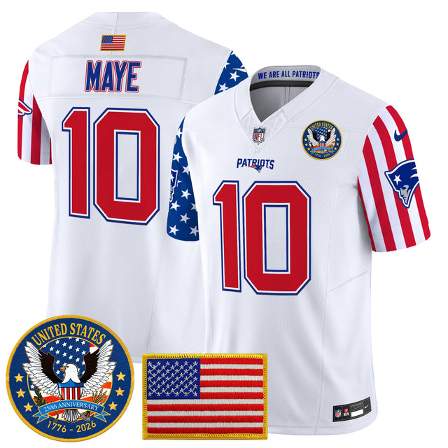Men's New England Patriots America250 Edition Vapor Limited Jersey - All Stitched - White - Drake Maye — view 1