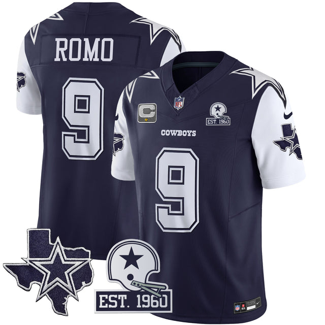 Men's Cowboys Throwback Texas Patch Vapor Limited Jersey - All Stitched - Navy - Tony Romo — view 1