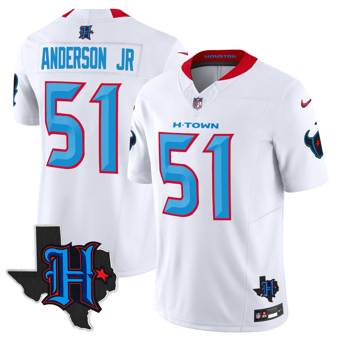 Men's Houston Texans 2025 Texas Patch Vapor Limited Jersey V2 - All Stitched - White - Will Anderson Jr — view 1