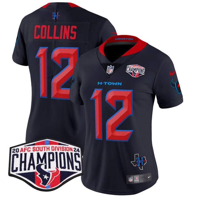 Women's Houston Texans 2024 AFC South Division Champions Patch Vapor Limited Jersey - All Stitched - Navy Limited - Nico Collins — view 1