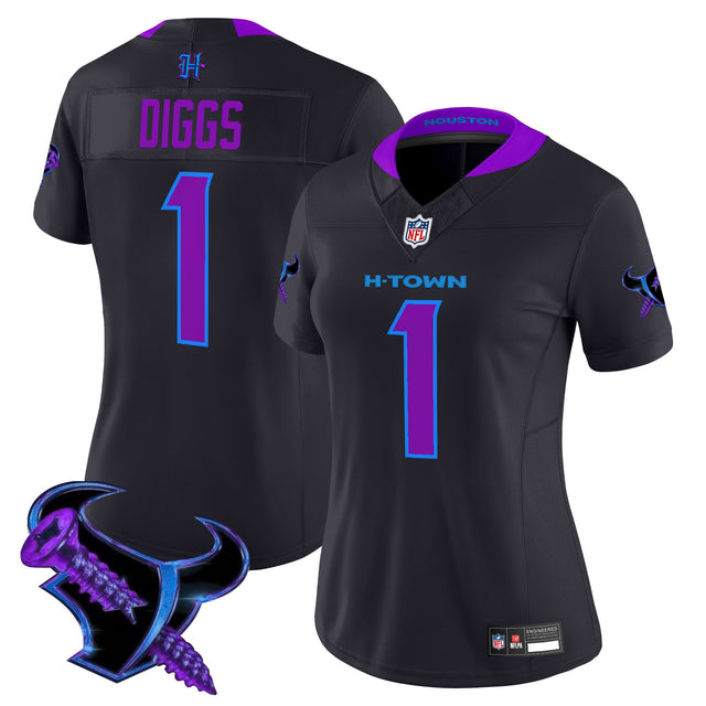 Women's Houston Texans 2025 DJ Screw Vapor Limited Jersey - All Stitched - Navy - Stefon Diggs — view 1