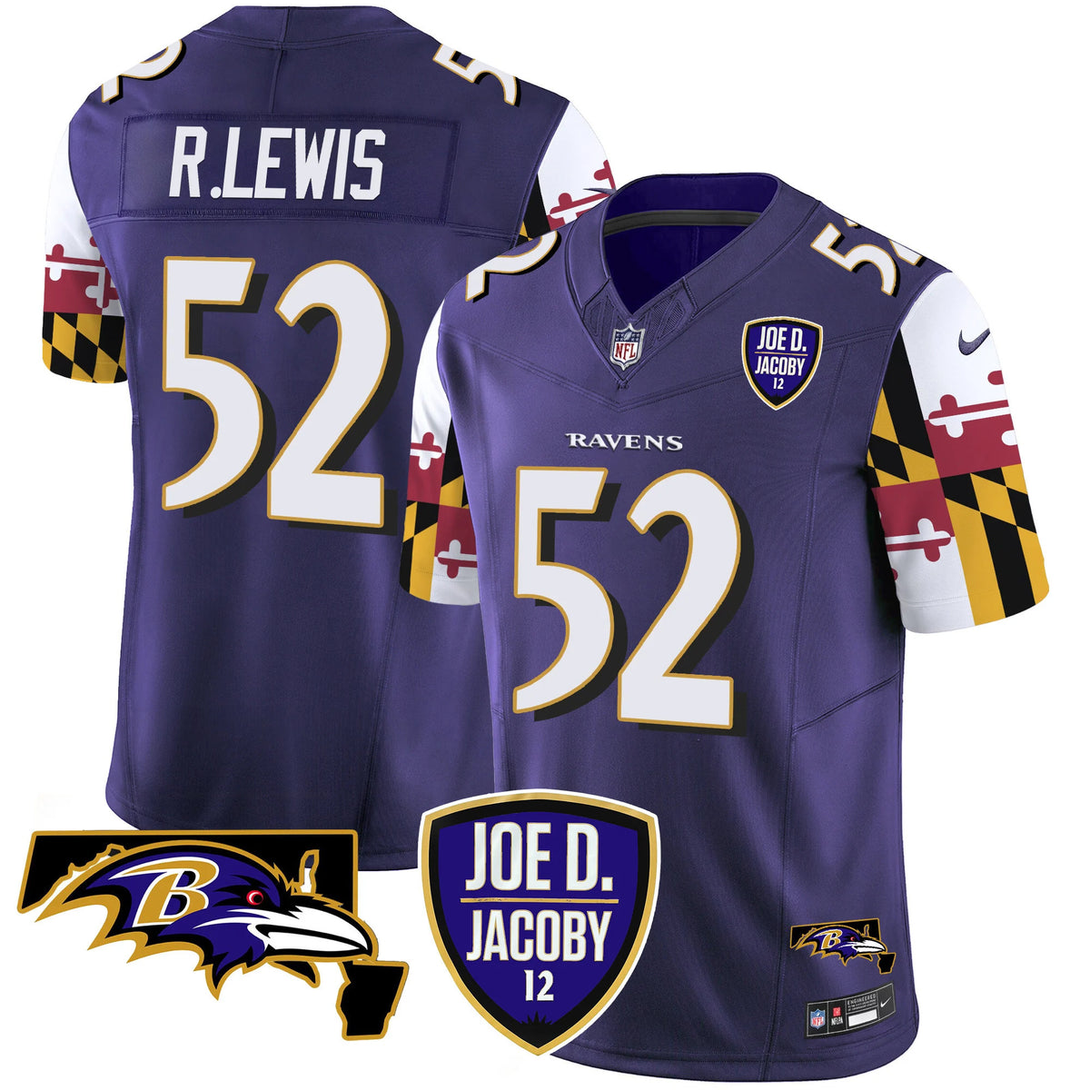 Men's Ravens Joe D & Jacoby Patch Vapor Limited Jersey V2 - All Stitched - Purple - Ray Lewis — view 1