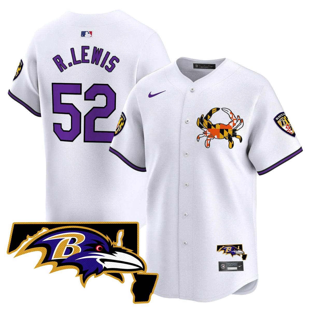 Men's Baltimore Ravens 2024 Vapor Premier Baseball Jersey V2 - All Stitched - White - Ray Lewis — view 1