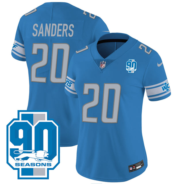 Women's Detroit Lions 90th Year Patch Jersey - All Stitched - Blue - Barry Sanders — view 1