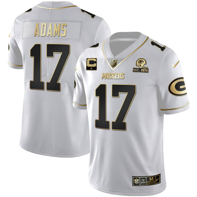 Green Bay Packers White Gold Jersey Est 1919 Patch - All Stitched - Davante Adams — view 1