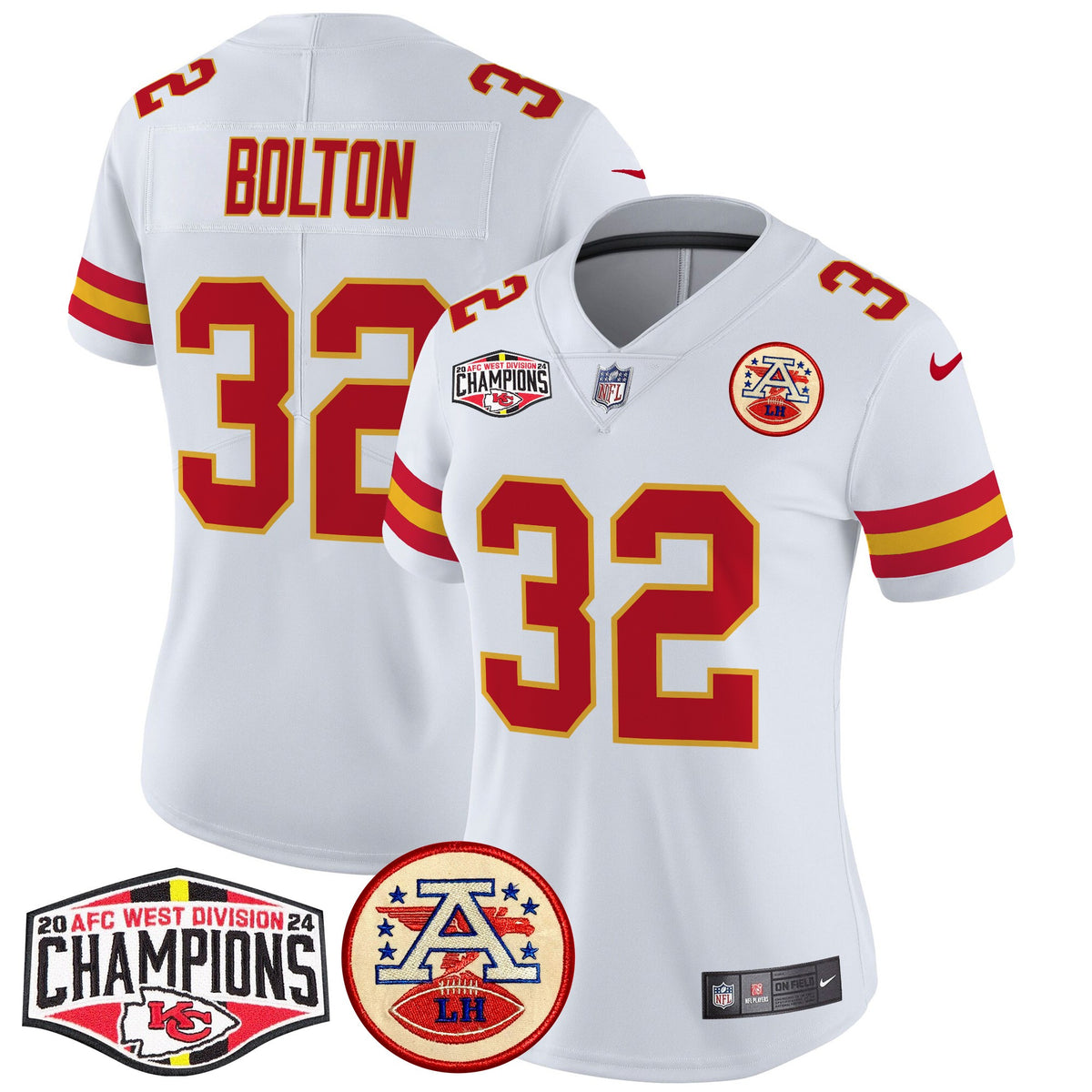 Women's Chiefs 2024 AFC West Division Champions Patch Vapor Limited Jersey - All Stitched - White - Nick Bolton — view 1