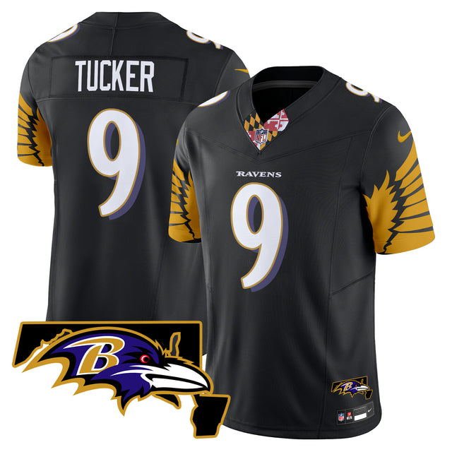 Men's Ravens Maryland Patch Vapor Limited Jersey V3 - All Stitched - Black - Justin Tucker — view 1