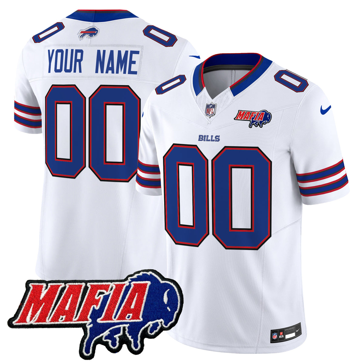 Buffalo Bills 2025 Bills Mafia Patch Vapor Limited Custom Jersey - All Stitched - White — view 1