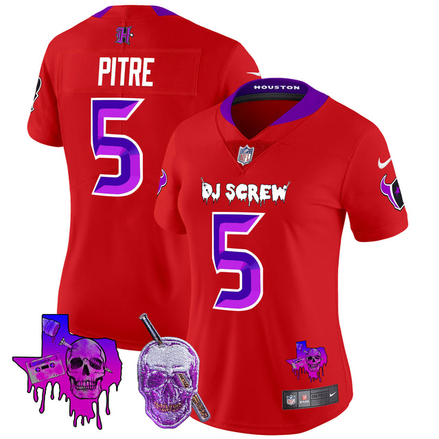 Women's Houston Texans DJ Screw Vapor Limited Jersey - All Stitched - Red - Jalen Pitre — view 1