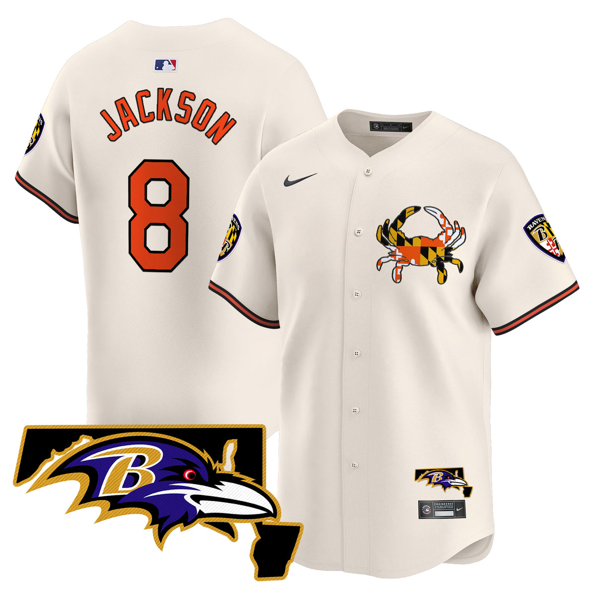 Men's Baltimore Ravens 2024 Vapor Premier Baseball Jersey - All Stitched - Cream - Lamar Jackson — view 1
