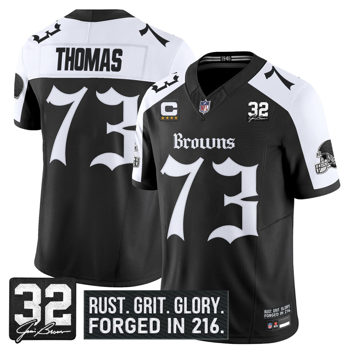 Men's Cleveland Browns 'Gothic Dawg Shadows Drop' Vapor Limited Jersey - All Stitched - Alternate - Joe Thomas — view 1