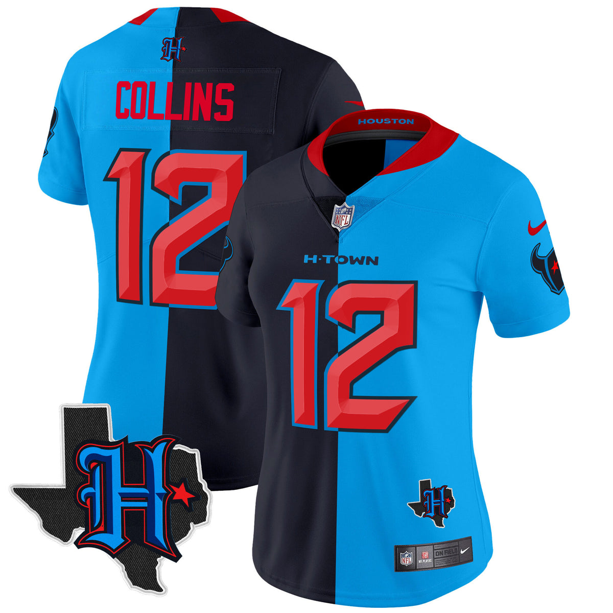 Women's Houston Texans 2024 Texas Patch Vapor Limited Jersey V2 - All Stitched - Split - Nico Collins — view 1