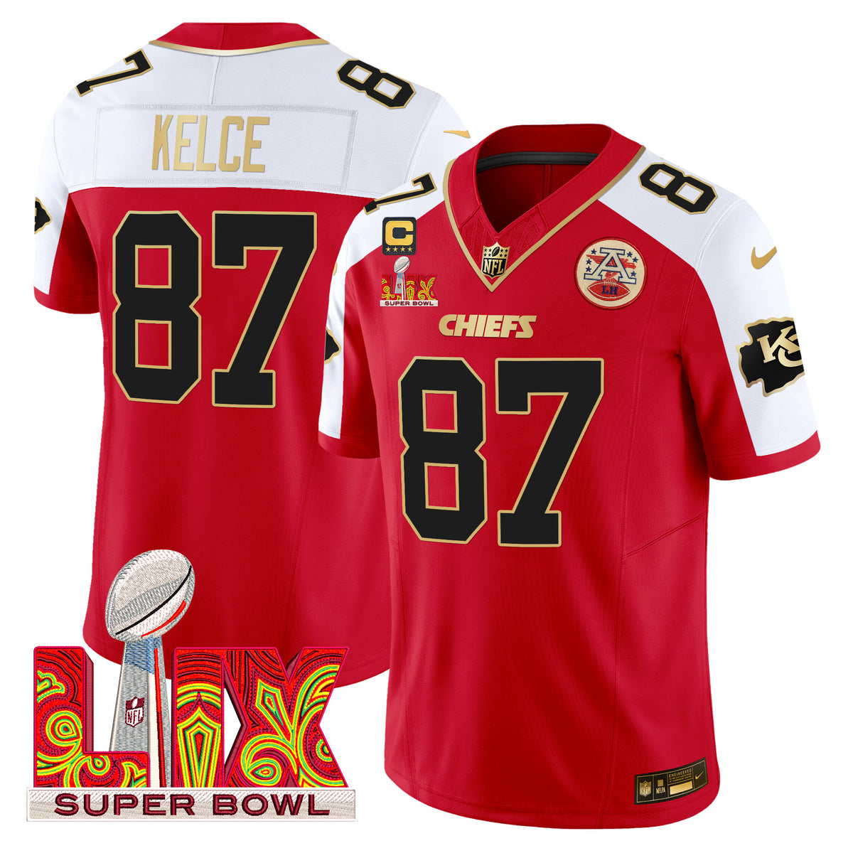 Men's Chiefs Super Bowl LIX Patch Gold Trim Vapor Limited Jersey - All Stitched - Red Alternate - Travis Kelce — view 1