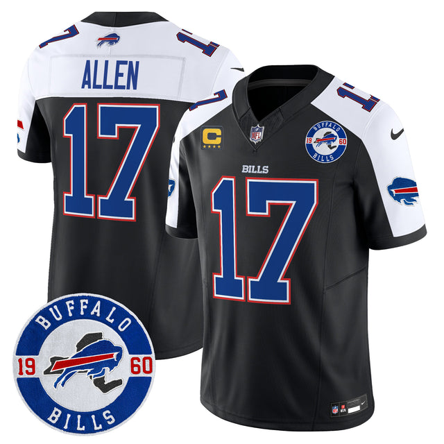 Men's Buffalo Bills 2024 Vapor Limited Jersey - Est. 1960 Patch - All Stitched - Black Alternate - Josh Allen — view 1