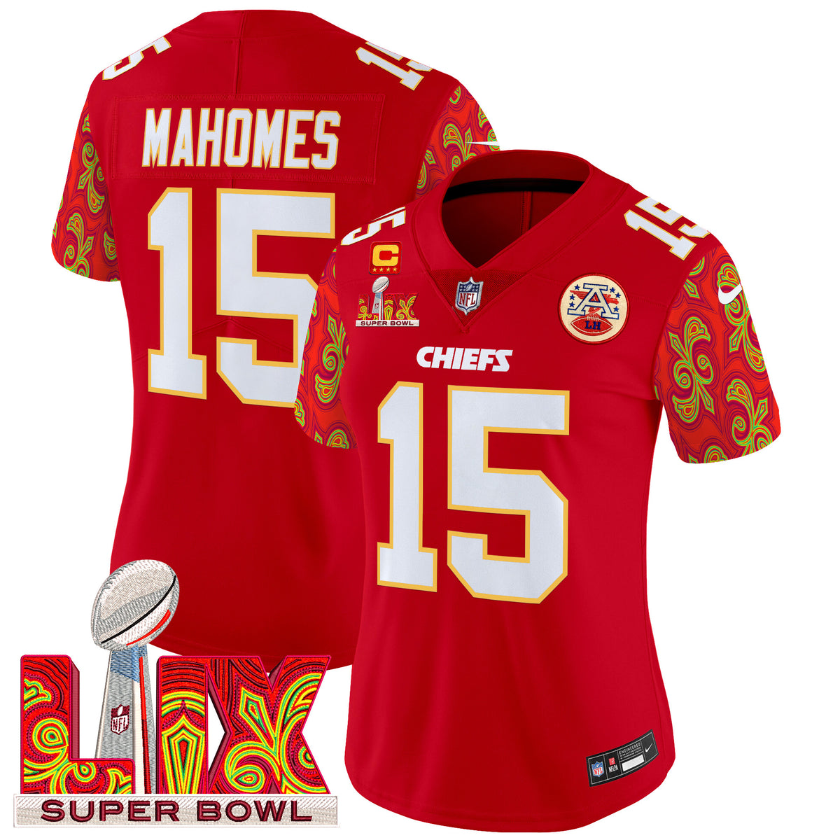 Women's Chiefs Super Bowl LIX Style Vapor Limited Jersey - All Stitched - Red - Patrick Mahomes — view 1