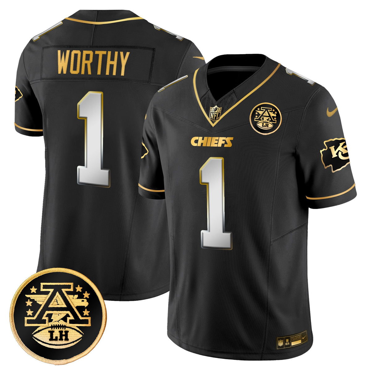 Men's Kansas City Chiefs 2025 Gold Vapor Limited Jersey - All Stitched - Black Limited - Xavier Worthy — view 1