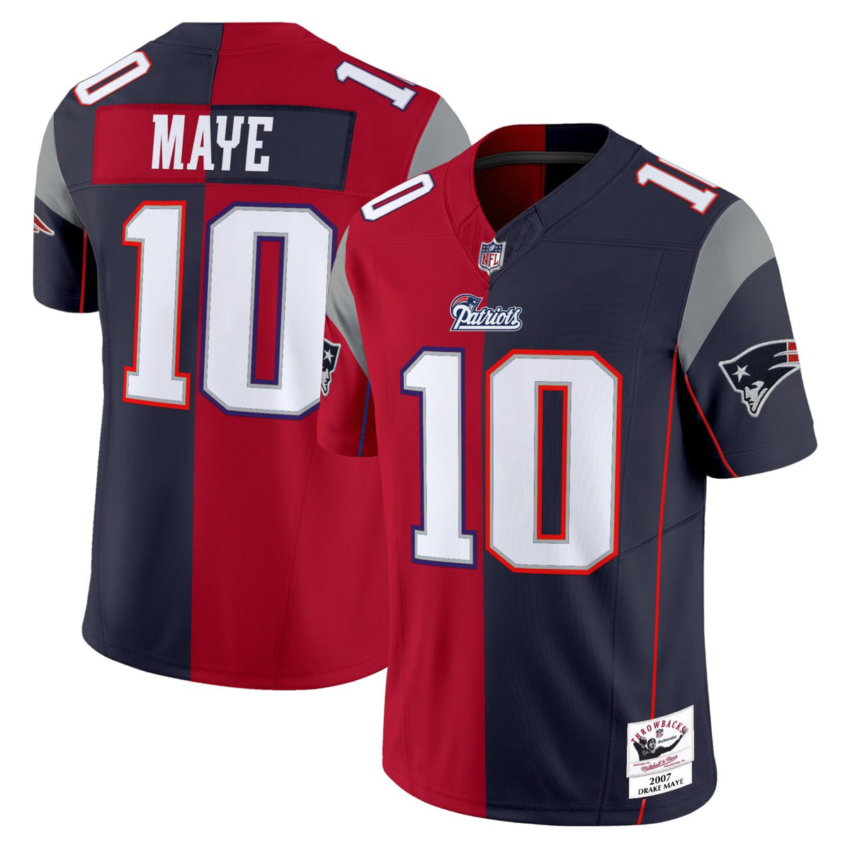 Maye #10 New England Patriots Split Jersey - All Stitched - Split — view 1