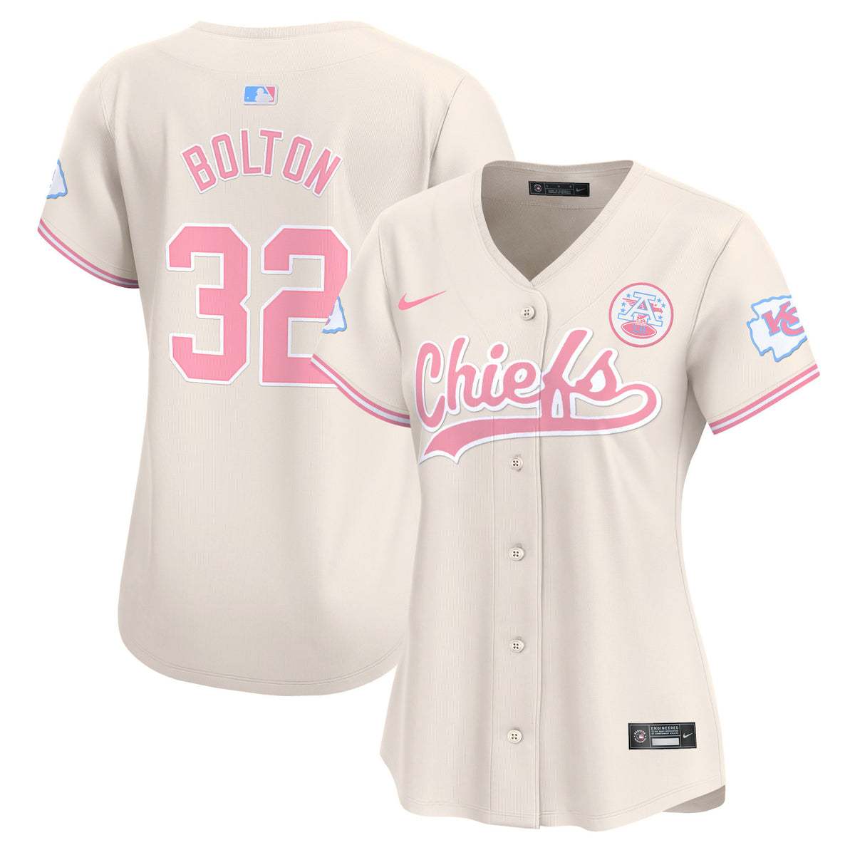 Women's Chiefs Bubblegum Pink Vapor Premier Limited Jersey - All Stitched - Cream - Nick Bolton — view 1