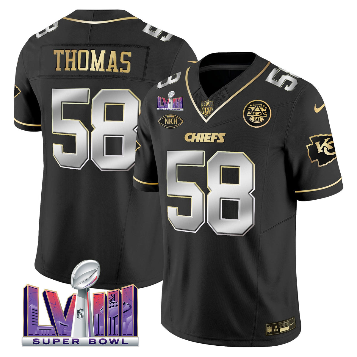 Men's Chiefs Super Bowl LVIII Patch Vapor Jersey V3 - All Stitched - Black Limited - Derrick Thomas — view 1