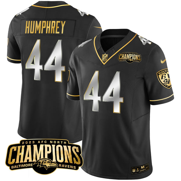 Men's Ravens 2023 AFC North Champions Patch Gold Vapor Jersey - All Stitched - Black Limited - Marlon Humphrey — view 1