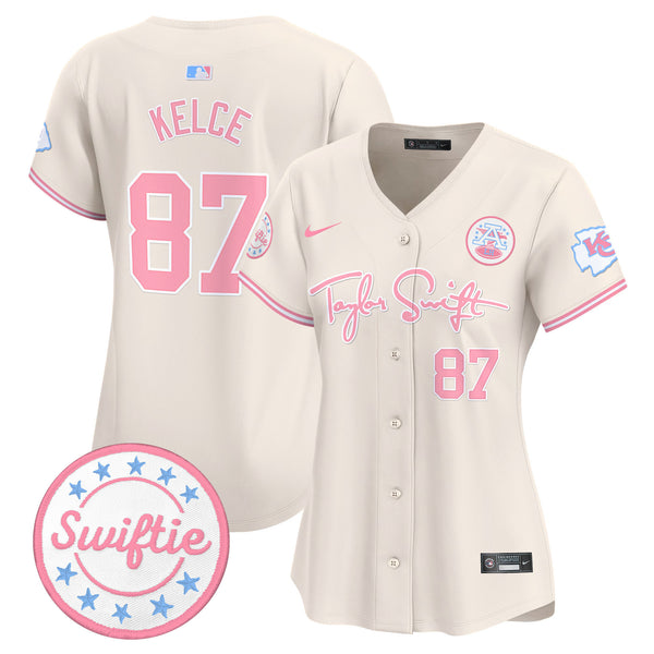 Women's Chiefs Taylor Swift Bubblegum Pink Vapor Premier Limited Jersey - All Stitched - Cream - Travis Kelce — view 1