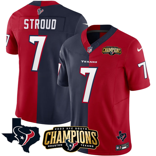 Houston Texans 2023 AFC South Champions Patch Split Vapor Jersey - All Stitched - C.J. Stroud — view 1