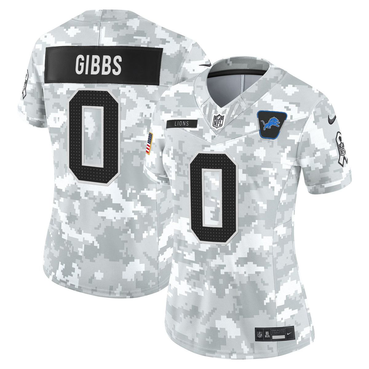Women's Detroit Lions 2025 Salute to Service Vapor Limited Jersey - All Stitched - Arctic Camo - Jahmyr Gibbs — view 1