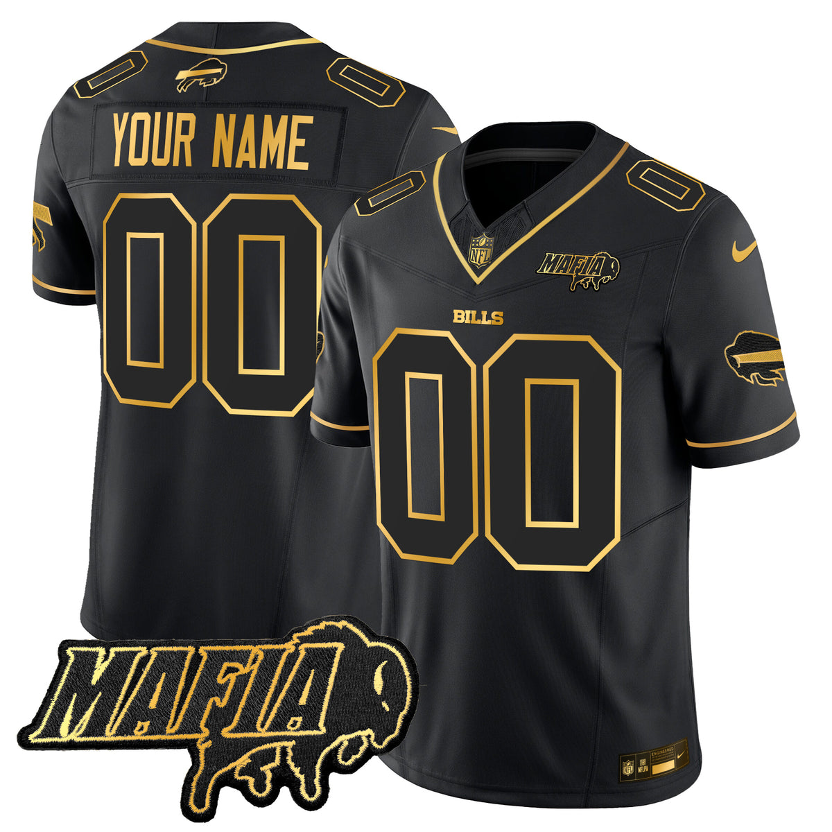 Buffalo Bills 2025 Bills Mafia Patch Gold Vapor Limited Custom Jersey - All Stitched - Black Gold — view 1