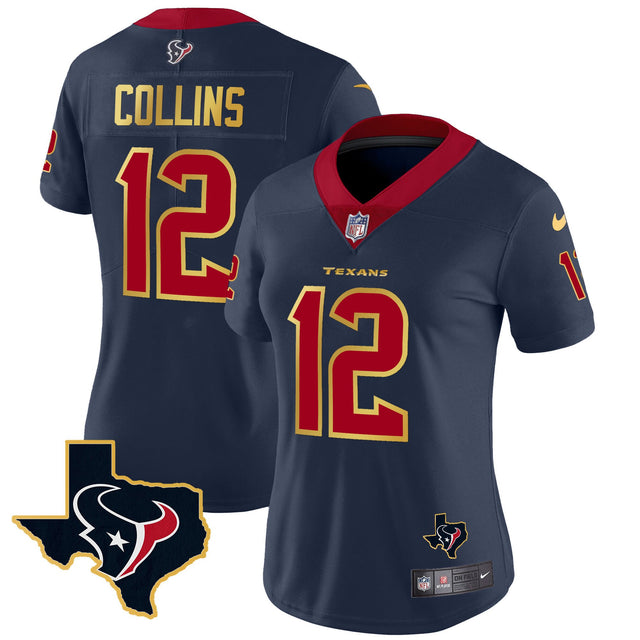 Women's Houston Texans Gold Trim Vapor Jersey - All Stitched - Navy - Nico Collins — view 1