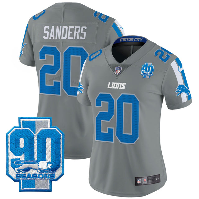 Women's Detroit Lions 90th Year Patch Vapor Limited Jersey - All Stitched - Gray - Barry Sanders — view 1