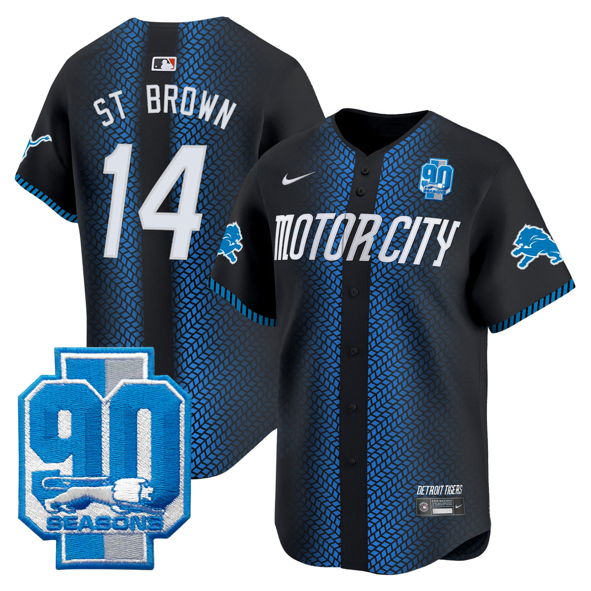Men's Detroit Lions 90th Year Patch Vapor Premier Limited Jersey - All Stitched - Black - St. Brown — view 1