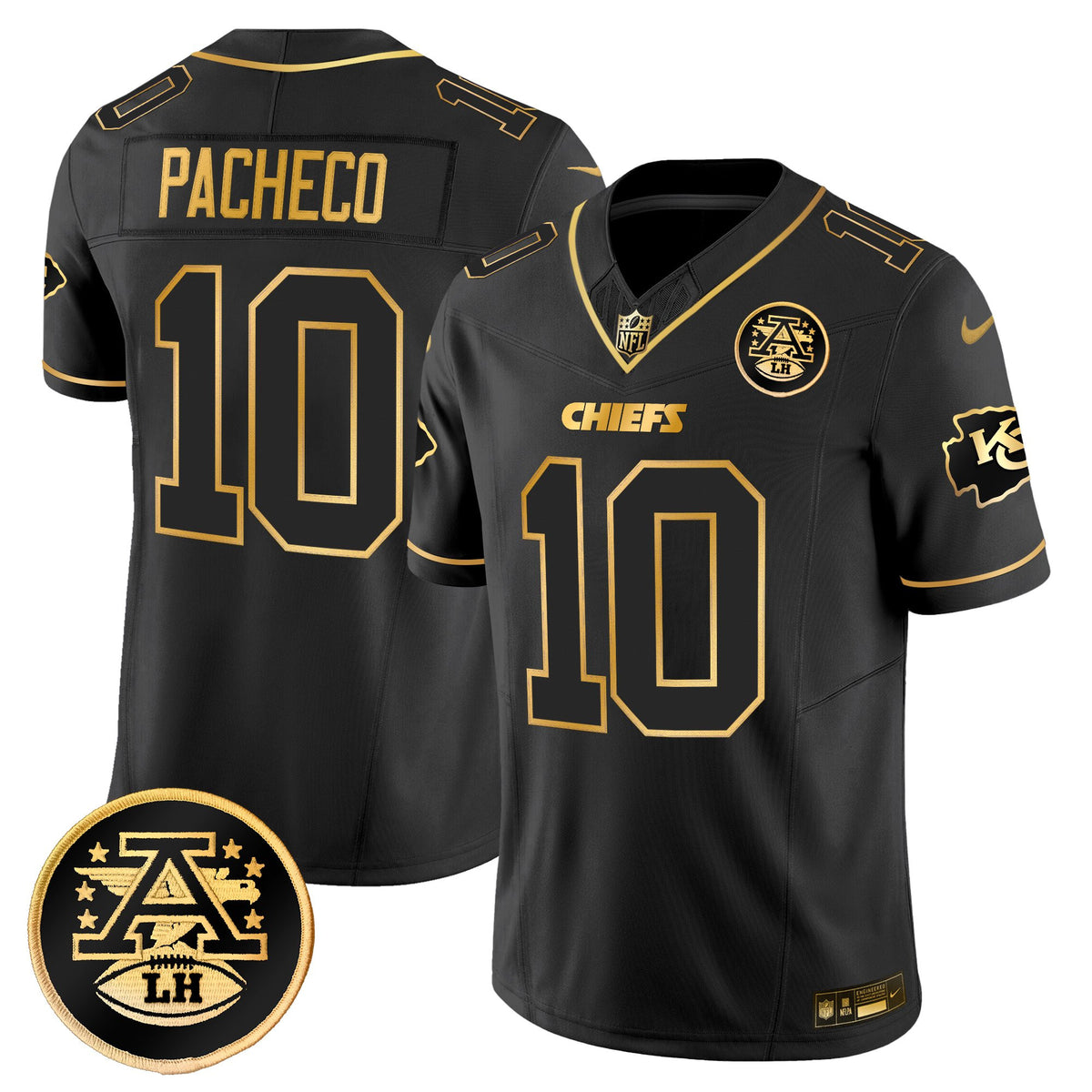 Men's Kansas City Chiefs 2025 Gold Vapor Limited Jersey - All Stitched - Black Gold - Isiah Pacheco — view 1