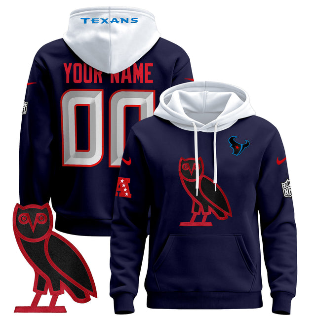 Houston Texans OVO 2024 Custom Pullover Hoodie - All Stitched - Navy — view 1