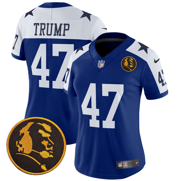 Women's Cowboys Texas & John Madden Patch Vapor Limited Jersey V2 - All Stitched - Royal Alternate - Donald Trump — view 1