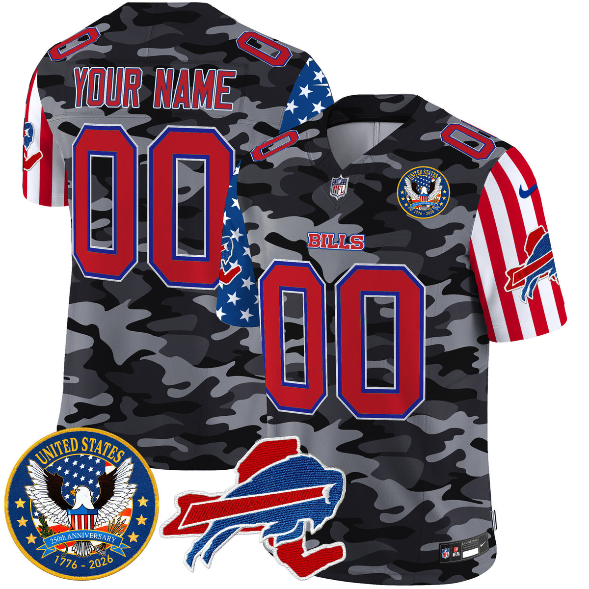 Buffalo Bills America250 Edition Style Vapor Limited Custom Jersey - All Stitched - Black Camo — view 1