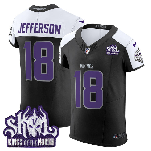 Men's Minnesota Vikings 2024 Winter Warrior Skol Patch Vapor Elite Jersey - All Stitched - Black Alternate - Justin Jefferson — view 1