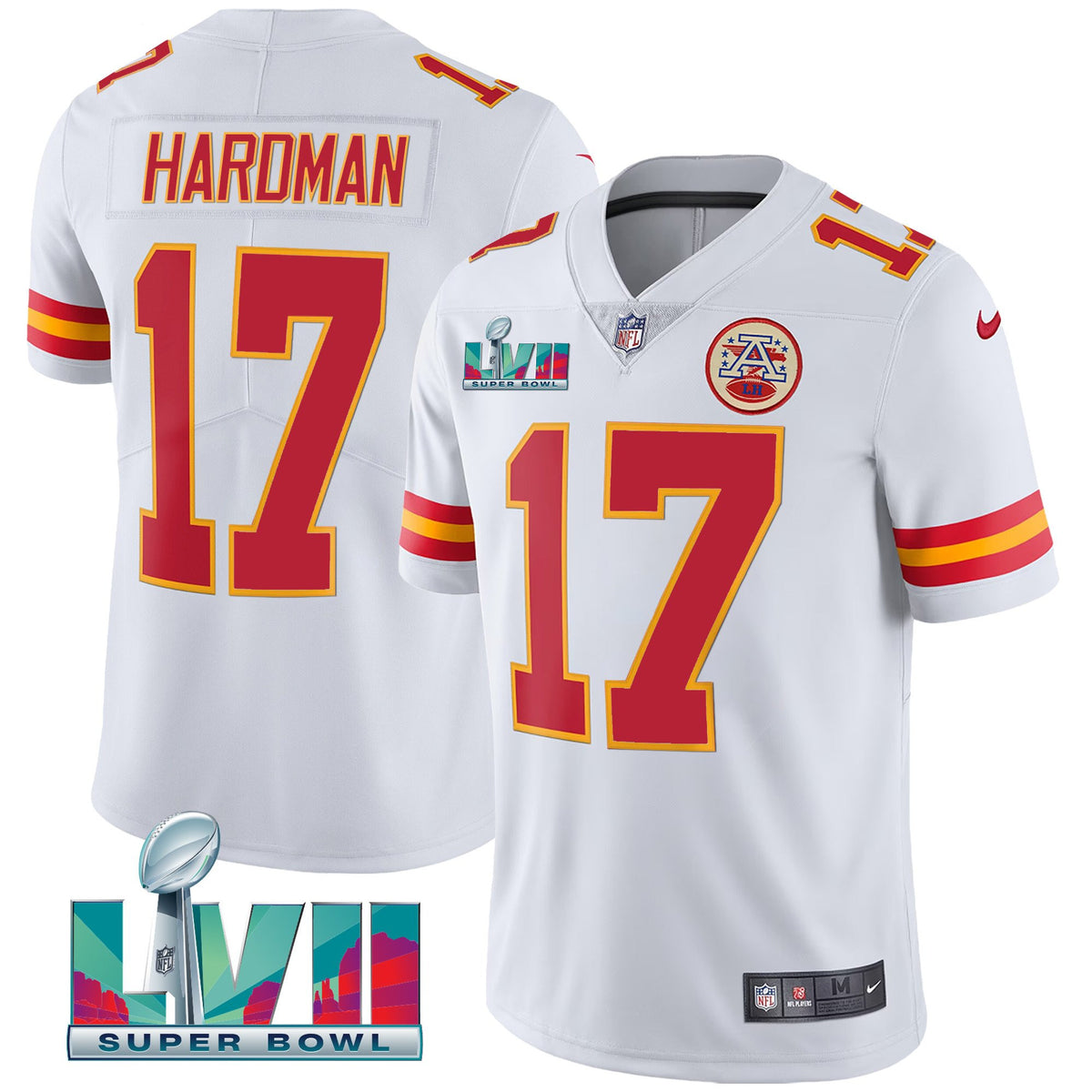 Men's Chiefs Super Bowl LVII Red Gold Vapor Jersey - All Stitched - White - Mecole Hardman — view 1
