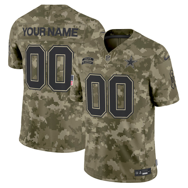 Dallas Cowboys 2024 Salute to Service Vapor Limited Custom Jersey - All stitched - Olive Camo — view 1