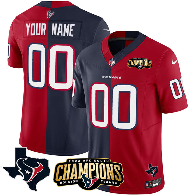 Houston Texans 2023 AFC South Champions Patch Vapor Custom Jersey - All Stitched - Split — view 1