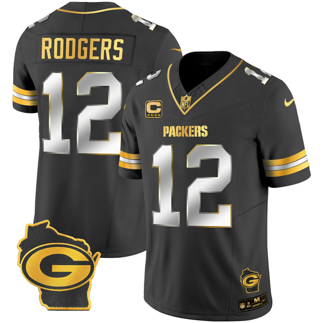 Men's Packers Home Patch Gold Vapor Jersey - All Stitched - Black Limited - Aaron Rodgers — view 1
