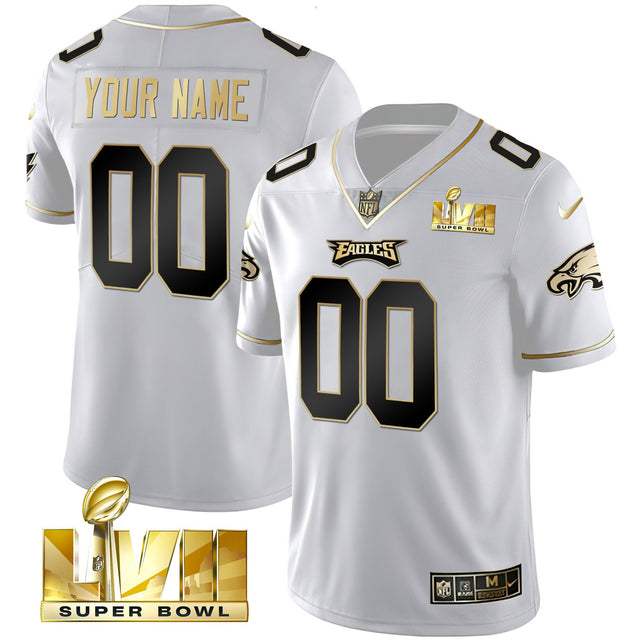 Eagles Super Bowl Gold Custom Vapor Jersey - All Stitched - White Gold — view 1
