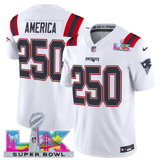 Men's New England Patriots Super Bowl LX Vapor Limited Jersey - All Stitched - White - #250 America — view 1