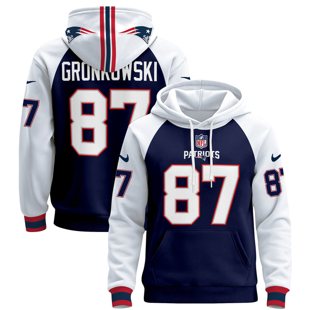 Men's New England Patriots 2024 Pullover Hoodie - All Stitched - Navy Alternate - Rob Gronkowski — view 1