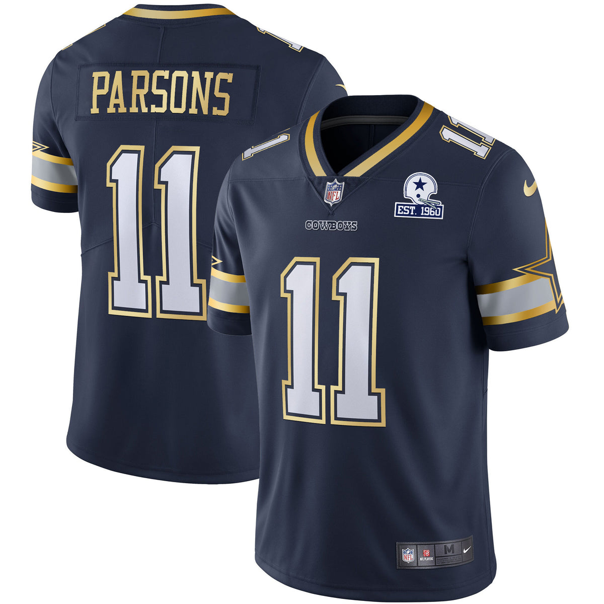 Men's Cowboys Vapor Gold Jersey - All Stitched - Navy Gold - Micah Parsons — view 1