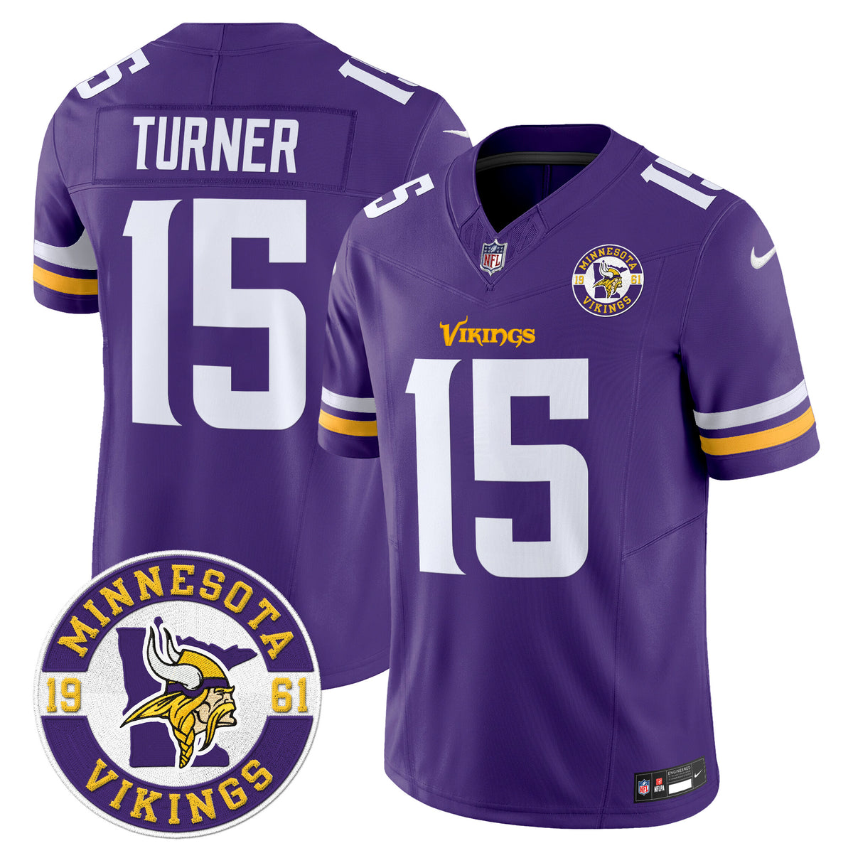 Men's Minnesota Vikings 2024 Vapor Limited Jersey V2 - Est. 1961 Patch - All Stitched - Purple - Dallas Turner — view 1