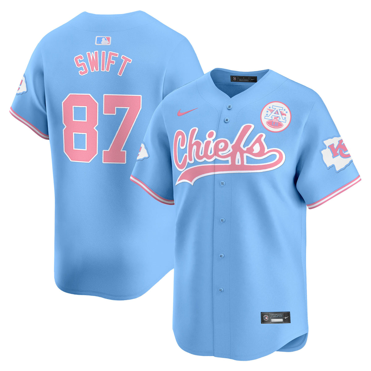 Unisex Chiefs Bubblegum Pink Vapor Premier Limited Jersey - All Stitched - Light Blue - Taylor Swift — view 1