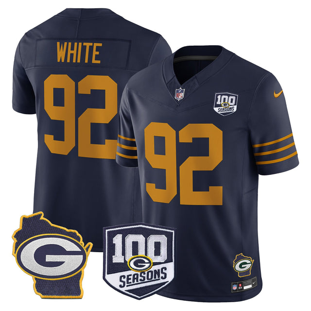 Men's Green Bay Packers 100th Season & Home Patch Vapor Limited Jersey - All Stitched - Navy - Reggie White — view 1