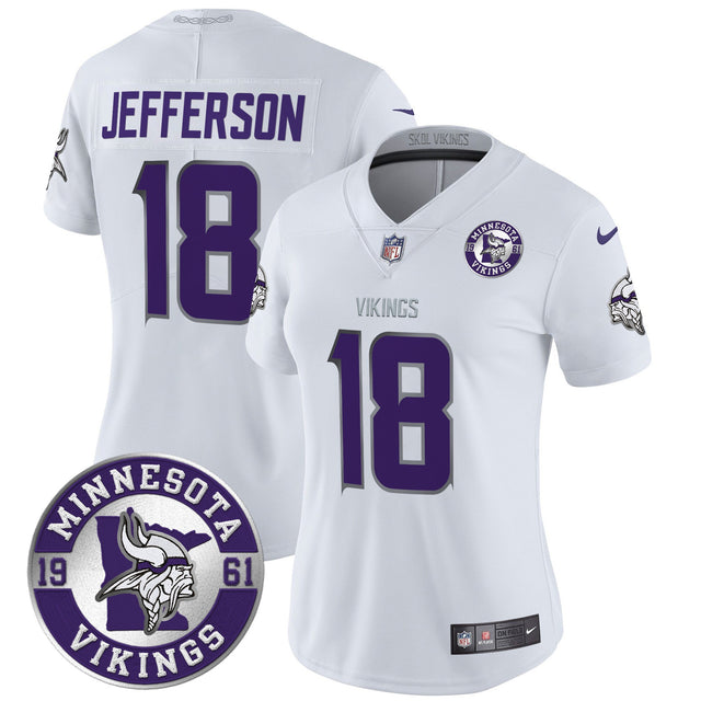 Women's Minnesota Vikings 2024 Vapor Limited Jersey - Est. 1961 Patch - All Stitched - White Limited - Justin Jefferson — view 1