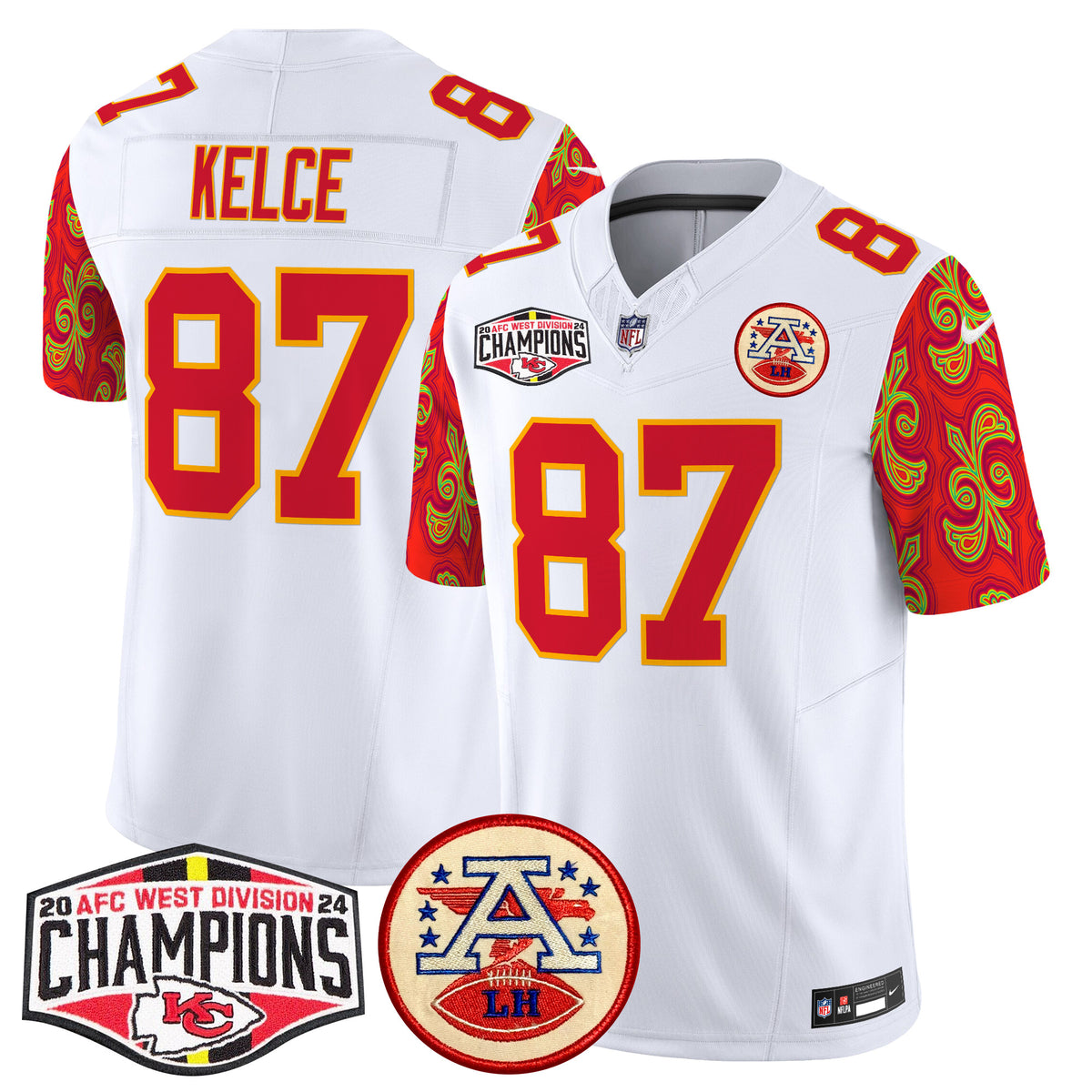Men's Chiefs Super Bowl LIX Style 2024 AFC West Division Champions Patch Vapor Limited Jersey - All Stitched - White - Travis Kelce — view 1