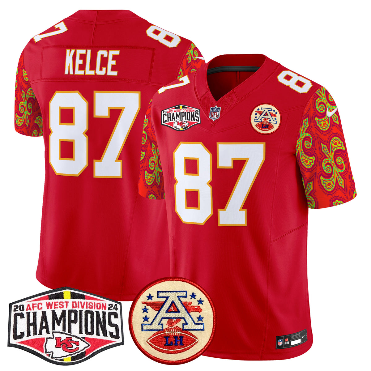 Men's Chiefs Super Bowl LIX Style 2024 AFC West Division Champions Patch Vapor Limited Jersey - All Stitched - Red - Travis Kelce — view 1